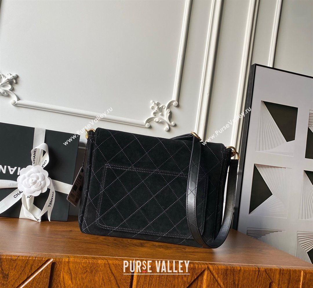 Chanel Suede Large Flap Messenger Bag Black 2026 AS5883 (yezi-260203052)