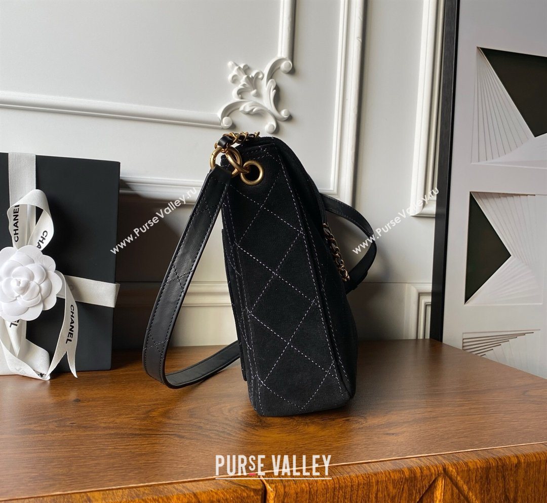 Chanel Suede Large Flap Messenger Bag Black 2026 AS5883 (yezi-260203052)