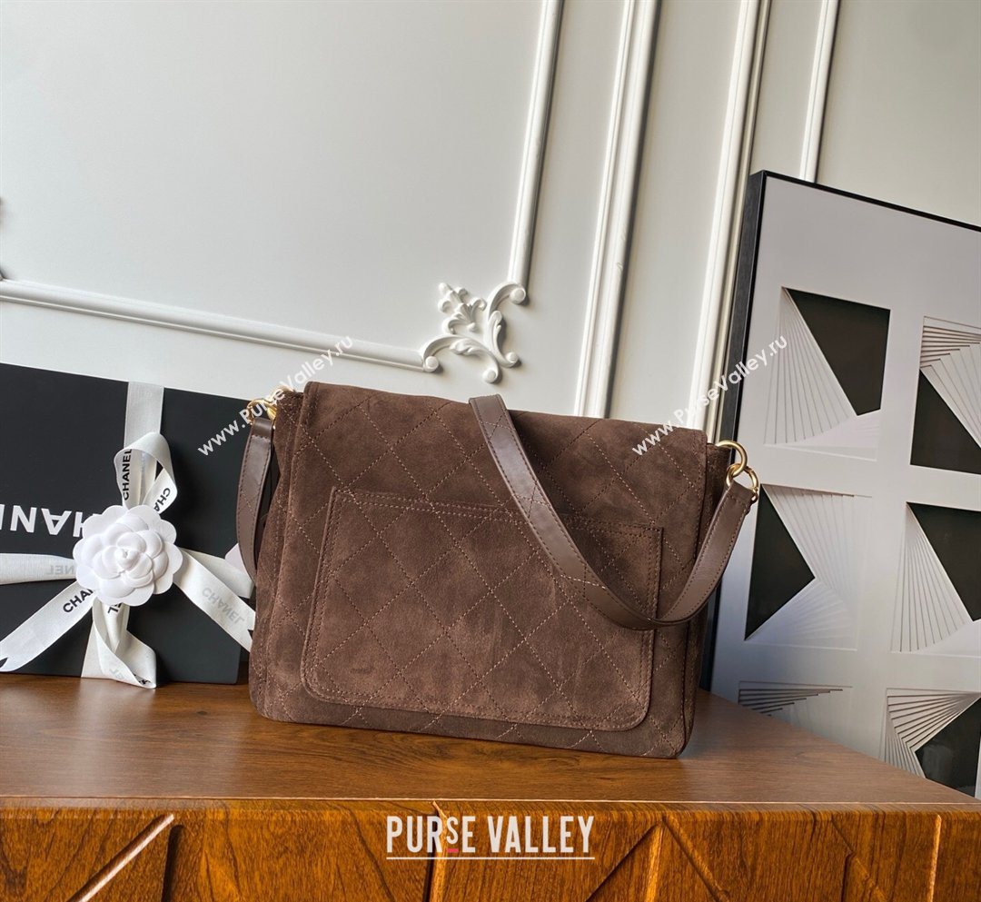 Chanel Suede Large Flap Large Messenger Bag Chocolate 2026 AS5883 (yezi-260203053)