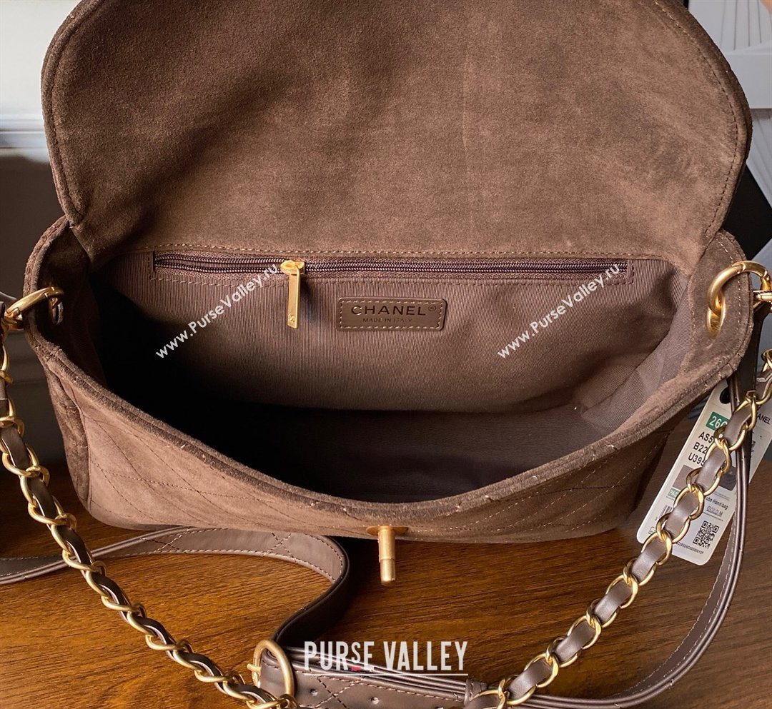 Chanel Suede Large Flap Large Messenger Bag Chocolate 2026 AS5883 (yezi-260203053)