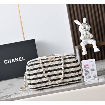Chanel Striped Printed Fabric Clutch with Chain Black 2026 AP4986 (yezi-260204099)
