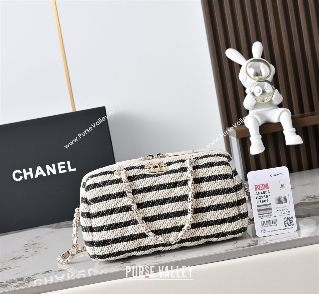 Chanel Striped Printed Fabric Clutch with Chain Black 2026 AP4986 (yezi-260204099)