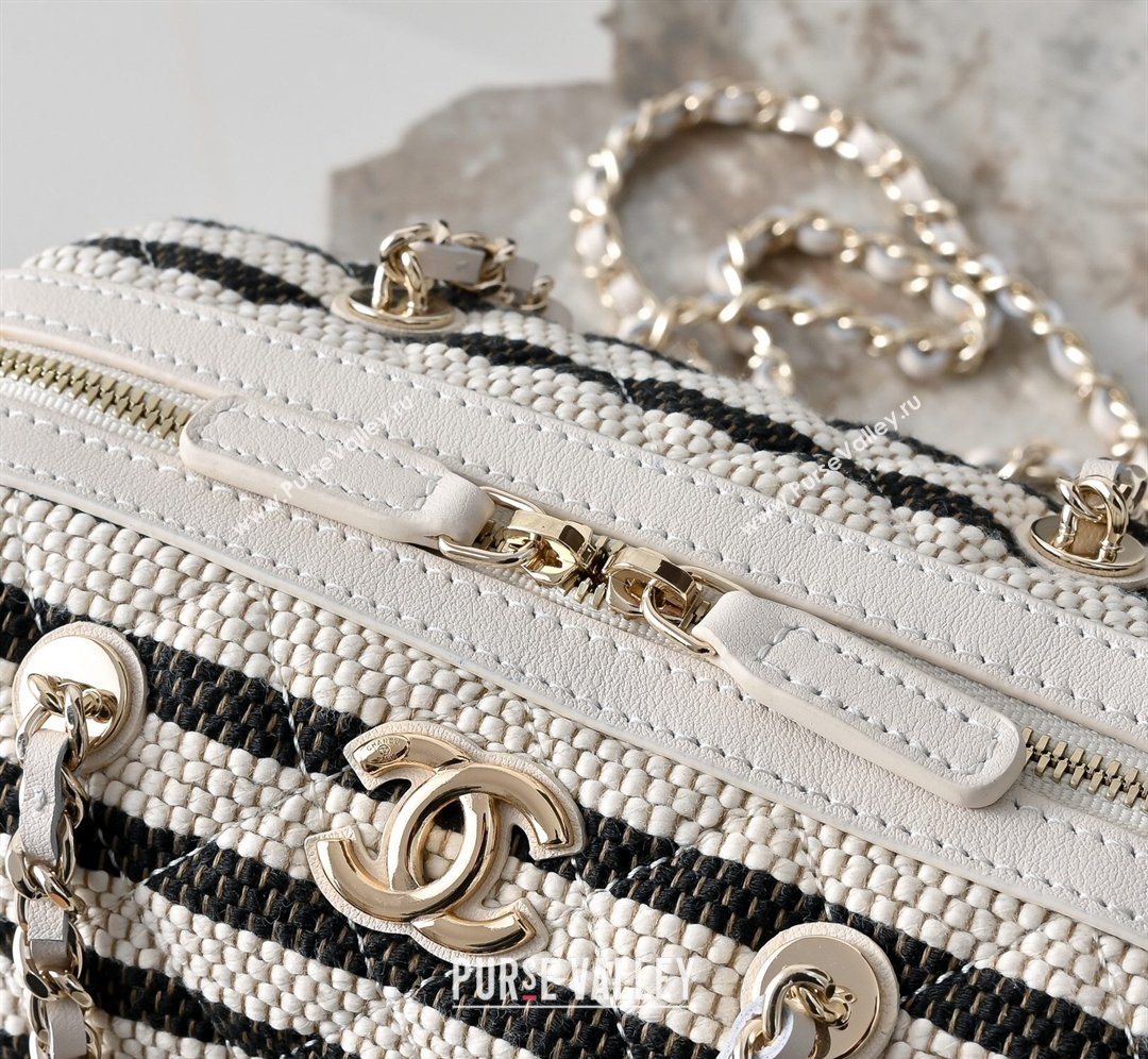 Chanel Striped Printed Fabric Clutch with Chain Black 2026 AP4986 (yezi-260204099)