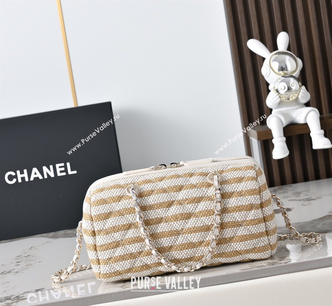 Chanel Striped Printed Fabric Clutch with Chain Beige 2026 AP4986 (yezi-260204100)