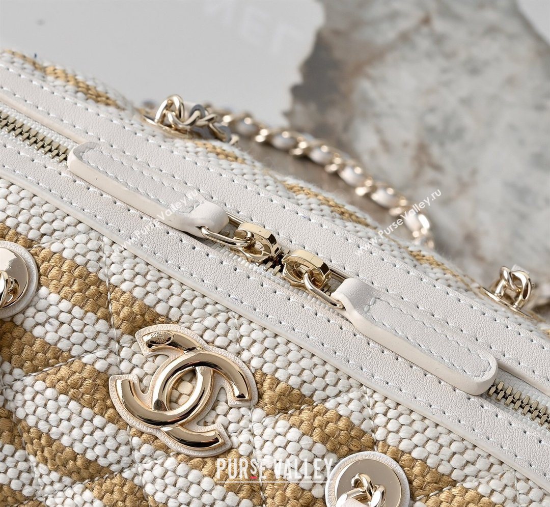 Chanel Striped Printed Fabric Clutch with Chain Beige 2026 AP4986 (yezi-260204100)