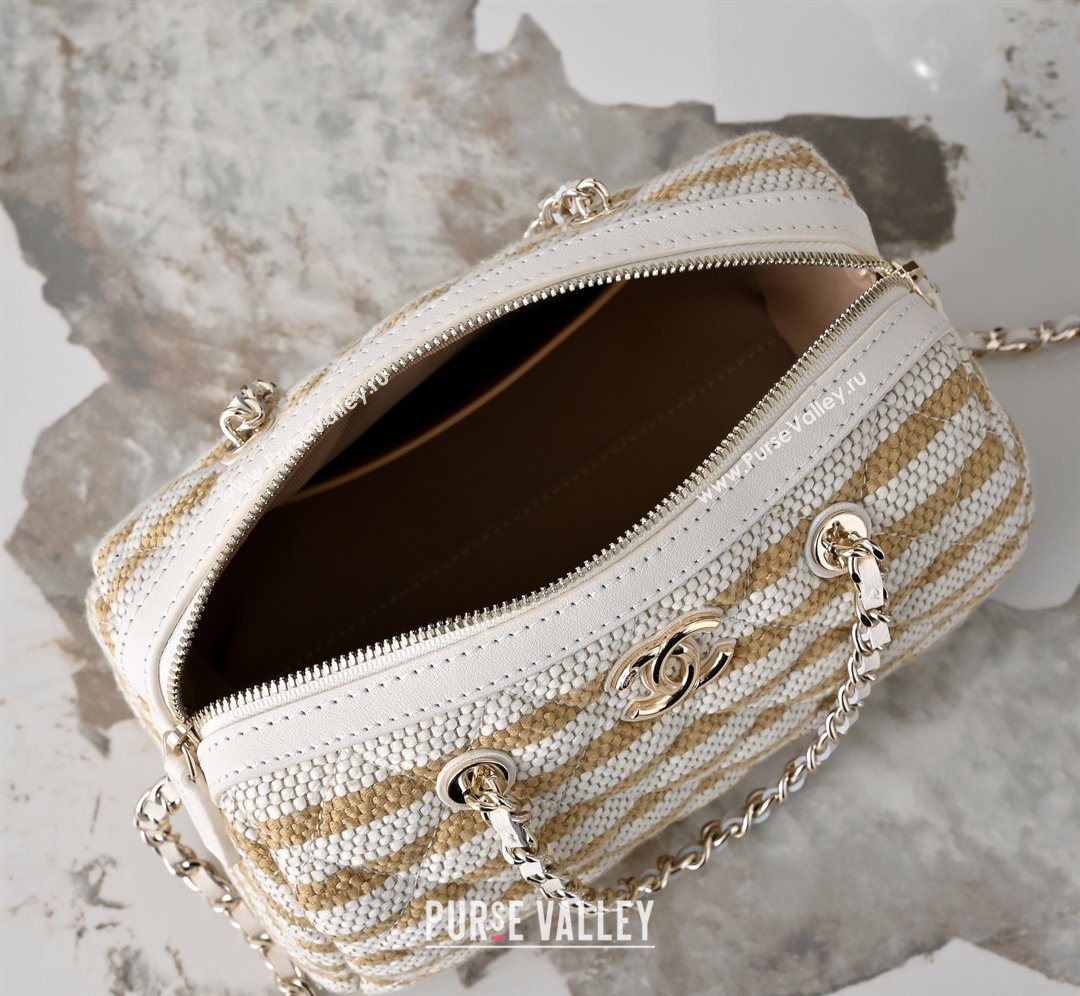 Chanel Striped Printed Fabric Clutch with Chain Beige 2026 AP4986 (yezi-260204100)
