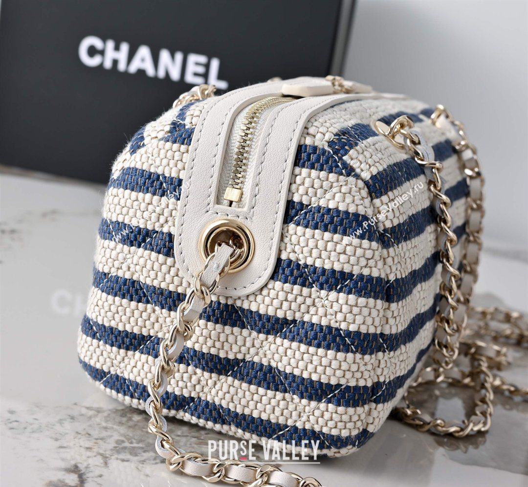 Chanel Striped Printed Fabric Clutch with Chain Blue 2026 AP4986 (yezi-260204101)
