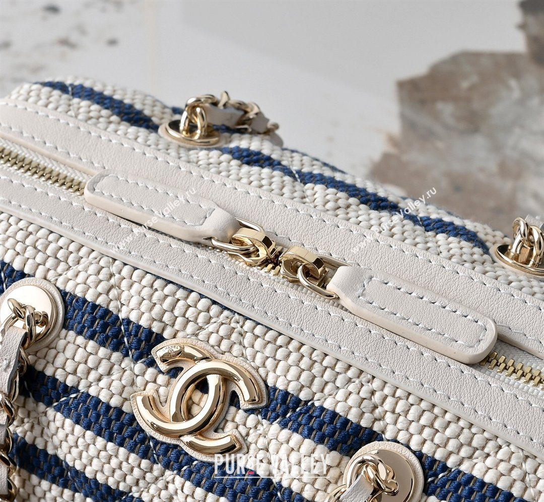 Chanel Striped Printed Fabric Clutch with Chain Blue 2026 AP4986 (yezi-260204101)