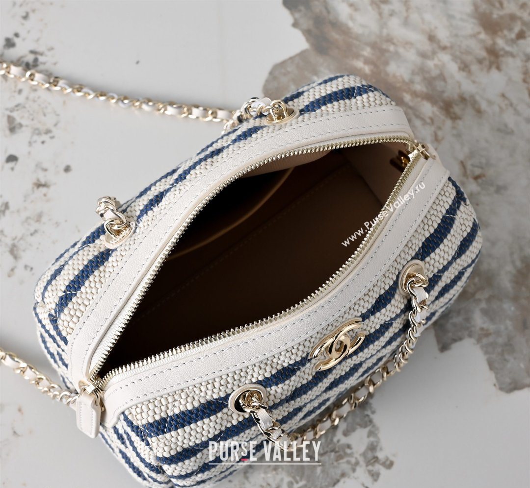 Chanel Striped Printed Fabric Clutch with Chain Blue 2026 AP4986 (yezi-260204101)