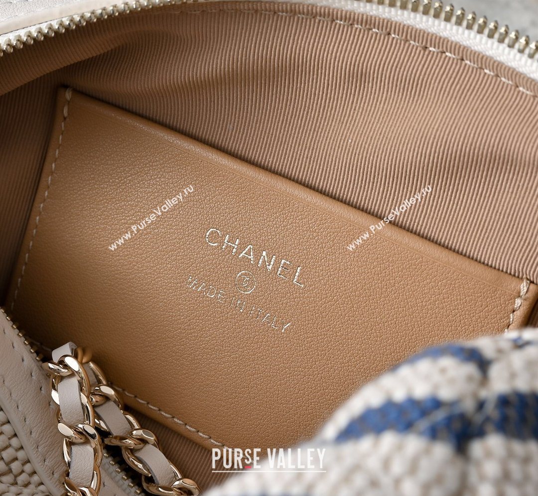 Chanel Striped Printed Fabric Clutch with Chain Blue 2026 AP4986 (yezi-260204101)