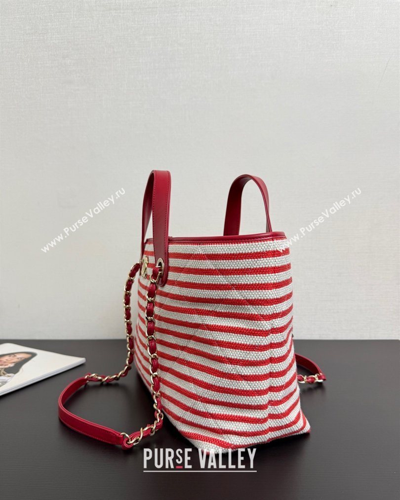 Chanel Striped Printed Fabric Shopping Bag Red 2026 AS6007 (yezi-260204089)