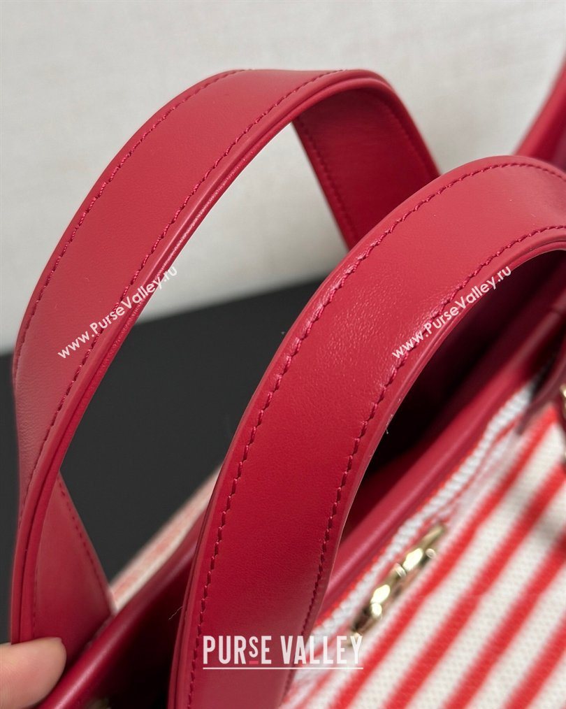 Chanel Striped Printed Fabric Shopping Bag Red 2026 AS6007 (yezi-260204089)