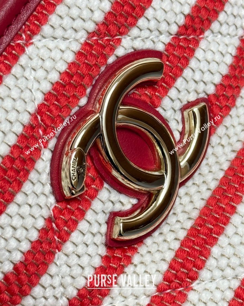 Chanel Striped Printed Fabric Shopping Bag Red 2026 AS6007 (yezi-260204089)