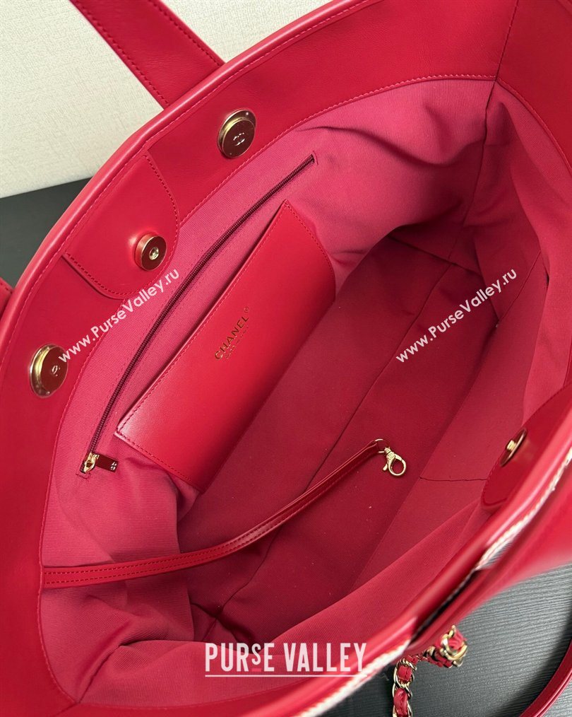 Chanel Striped Printed Fabric Shopping Bag Red 2026 AS6007 (yezi-260204089)