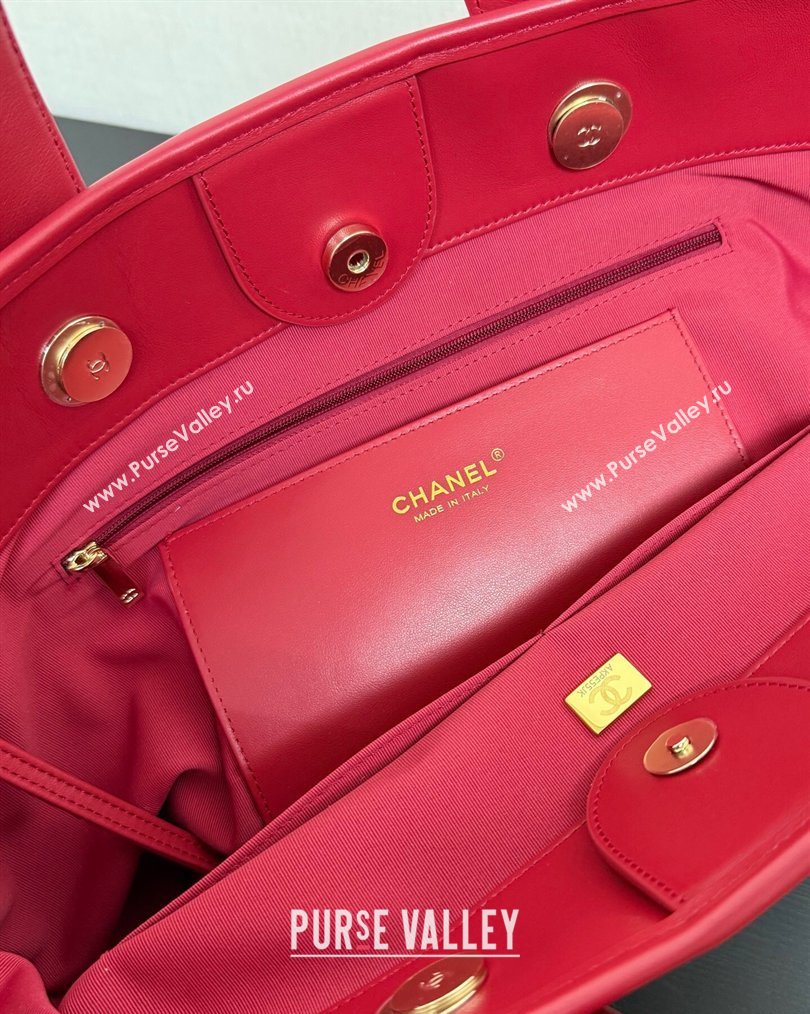 Chanel Striped Printed Fabric Shopping Bag Red 2026 AS6007 (yezi-260204089)