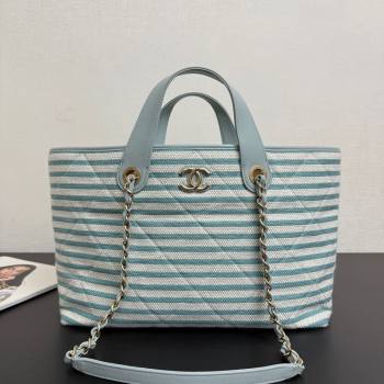 Chanel Striped Printed Fabric Shopping Bag Blue 2026 AS6007 (yezi-260204090)