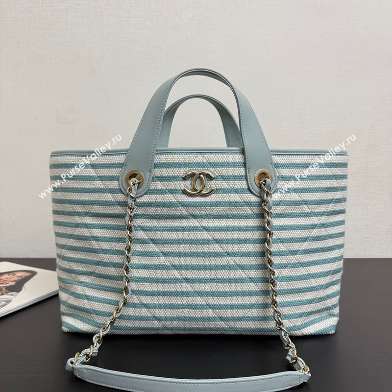 Chanel Striped Printed Fabric Shopping Bag Blue 2026 AS6007 (yezi-260204090)