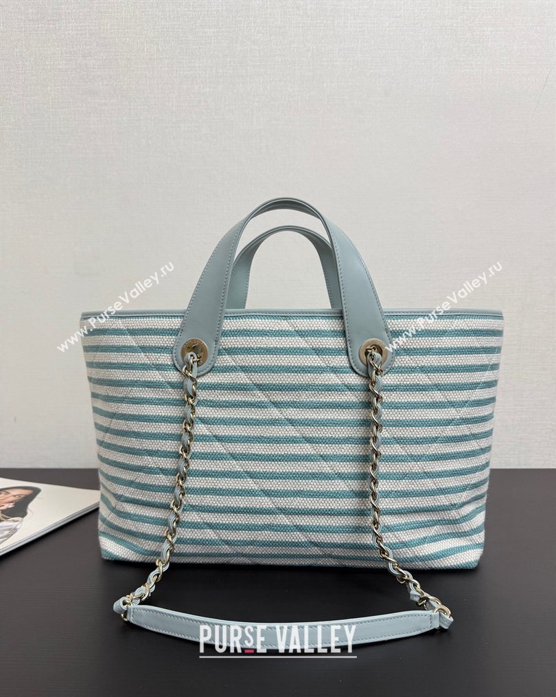 Chanel Striped Printed Fabric Shopping Bag Blue 2026 AS6007 (yezi-260204090)