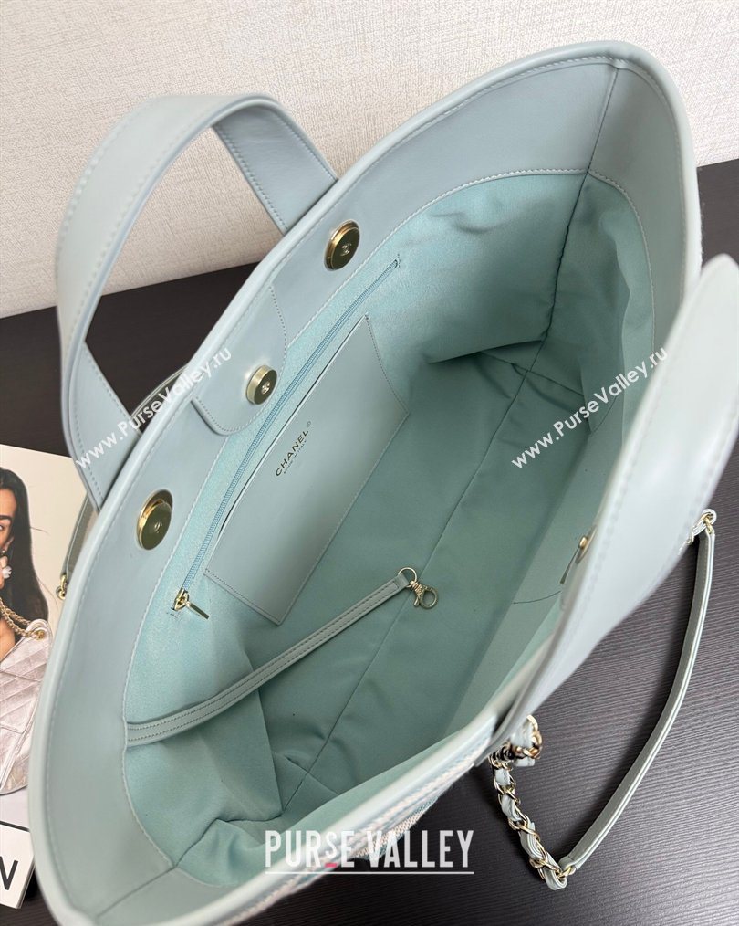 Chanel Striped Printed Fabric Shopping Bag Blue 2026 AS6007 (yezi-260204090)