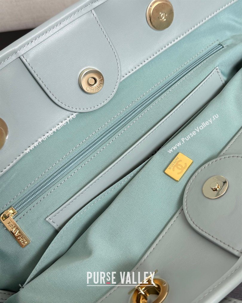 Chanel Striped Printed Fabric Shopping Bag Blue 2026 AS6007 (yezi-260204090)