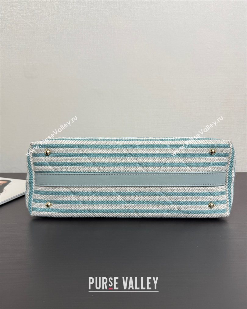 Chanel Striped Printed Fabric Shopping Bag Blue 2026 AS6007 (yezi-260204090)