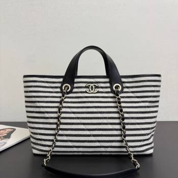 Chanel Striped Printed Fabric Shopping Bag Black 2026 AS6007 (yezi-260204091)