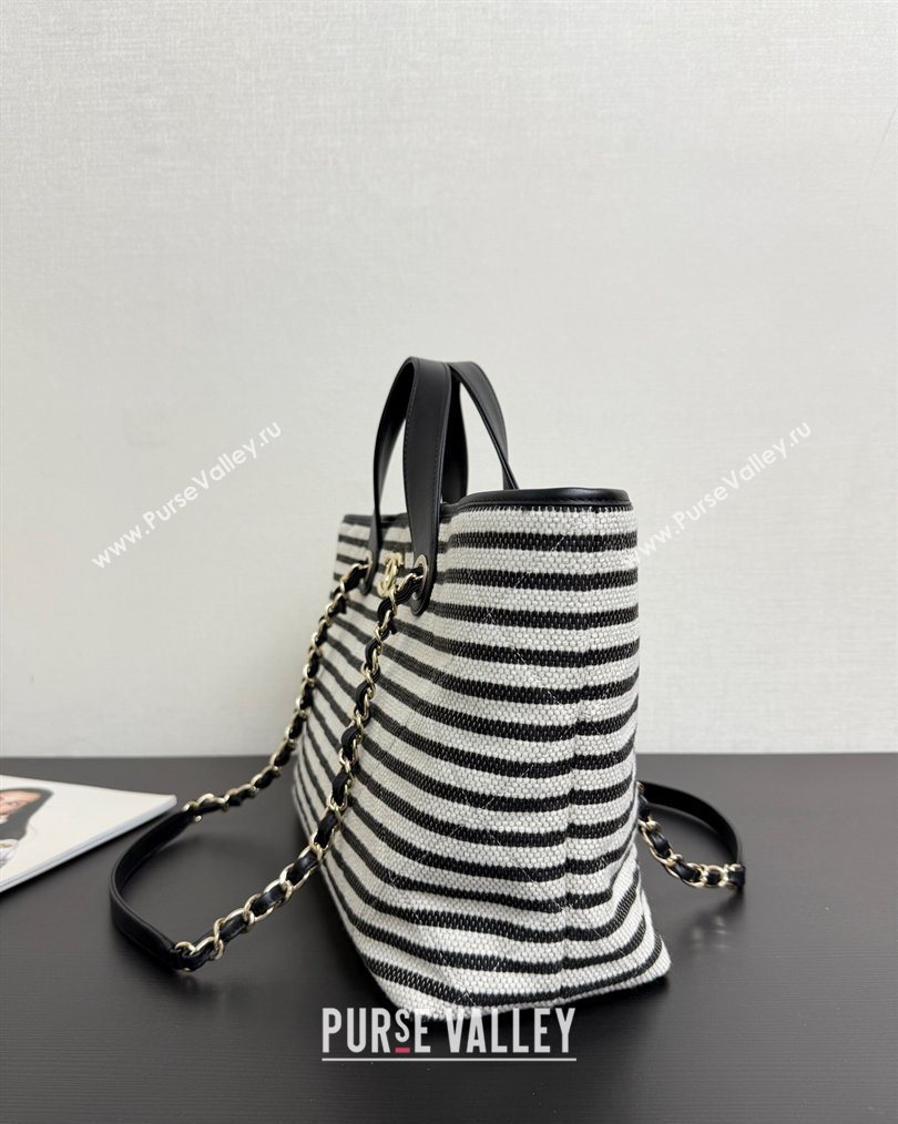 Chanel Striped Printed Fabric Shopping Bag Black 2026 AS6007 (yezi-260204091)