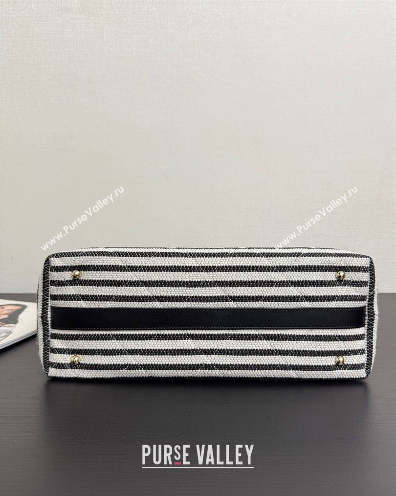 Chanel Striped Printed Fabric Shopping Bag Black 2026 AS6007 (yezi-260204091)