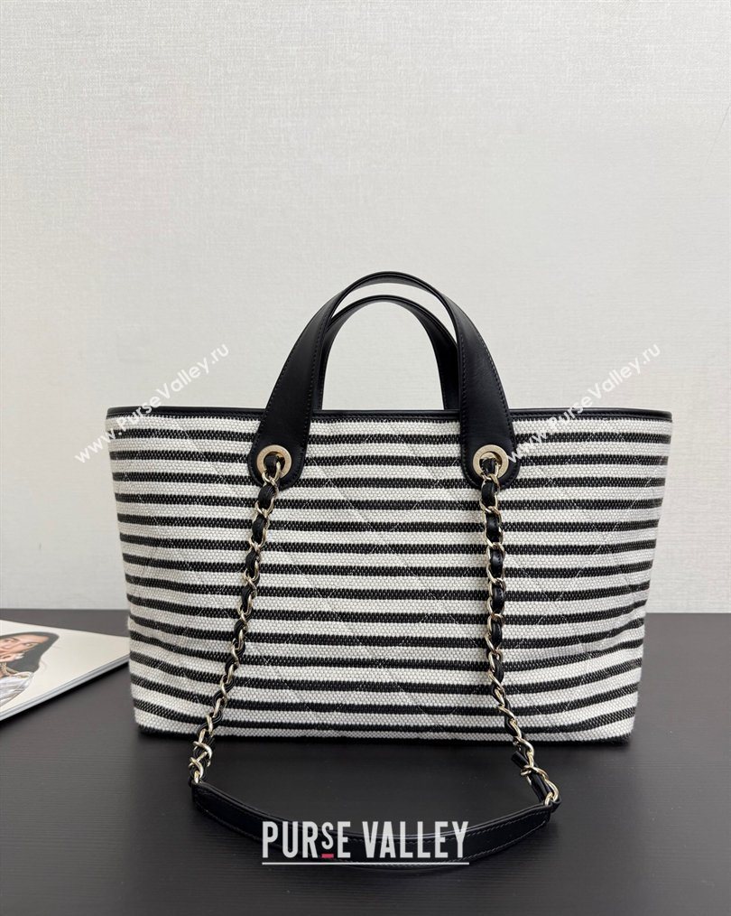 Chanel Striped Printed Fabric Shopping Bag Black 2026 AS6007 (yezi-260204091)
