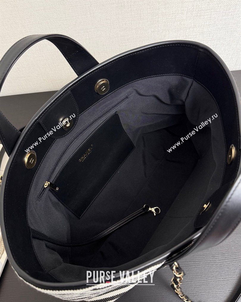 Chanel Striped Printed Fabric Shopping Bag Black 2026 AS6007 (yezi-260204091)