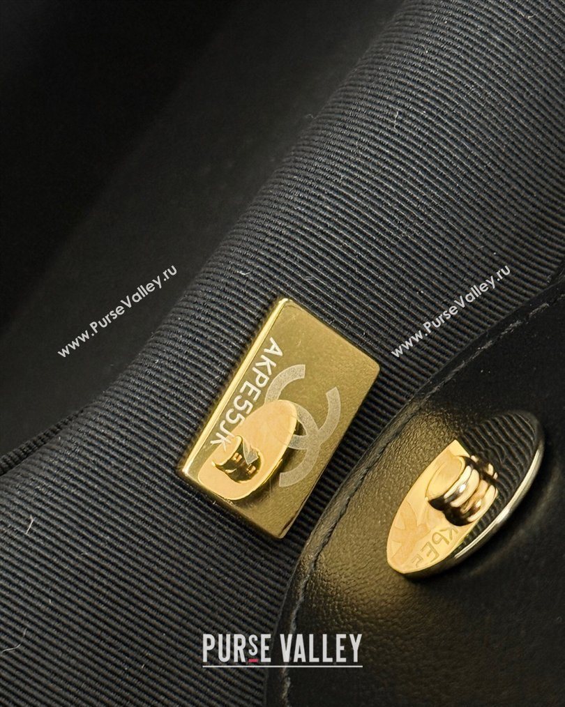 Chanel Striped Printed Fabric Shopping Bag Black 2026 AS6007 (yezi-260204091)