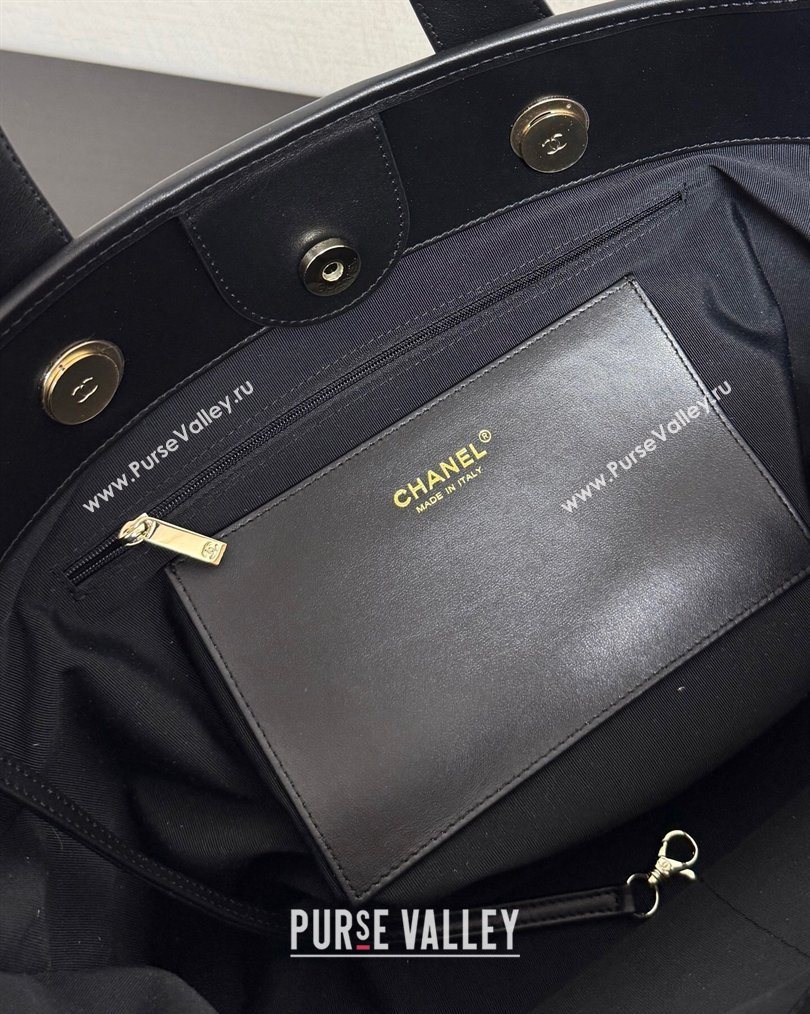 Chanel Striped Printed Fabric Shopping Bag Black 2026 AS6007 (yezi-260204091)