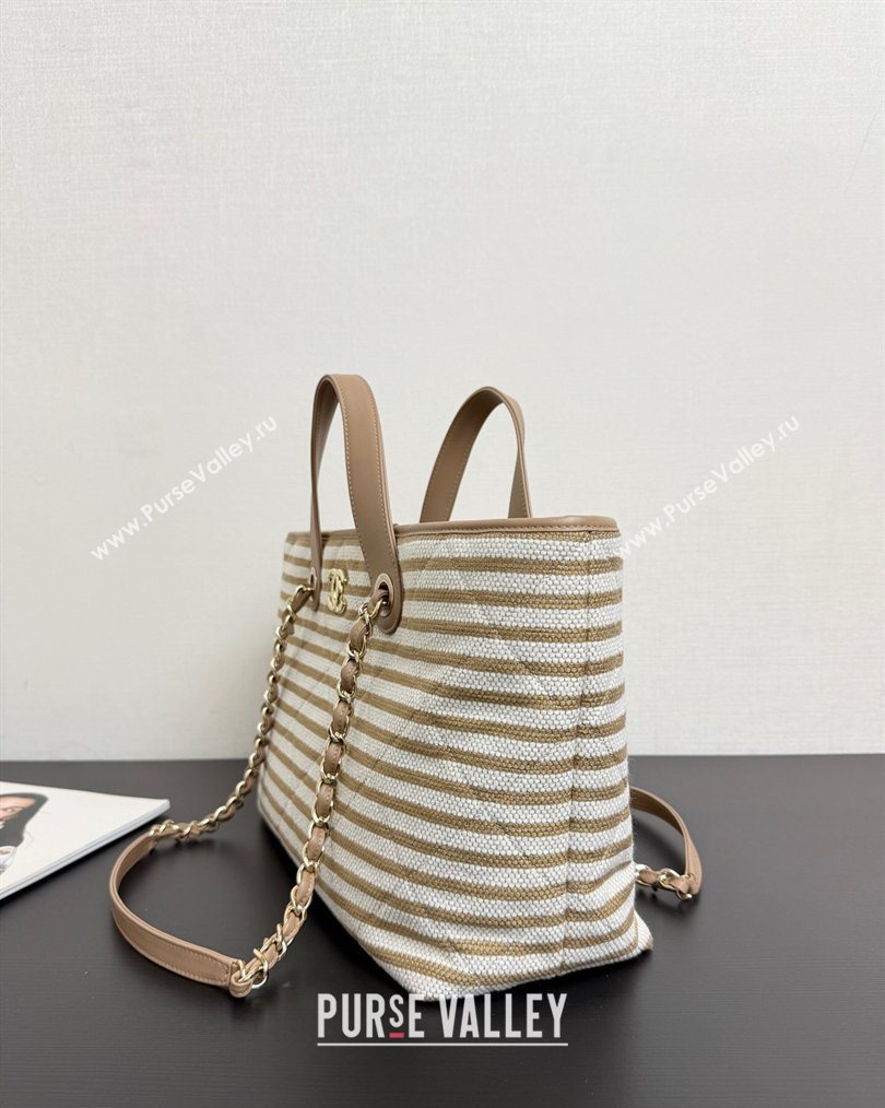 Chanel Striped Printed Fabric Shopping Bag Beige 2026 AS6007 (yezi-260204092)