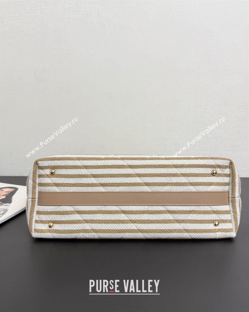 Chanel Striped Printed Fabric Shopping Bag Beige 2026 AS6007 (yezi-260204092)