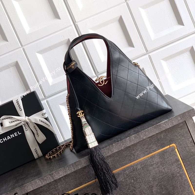 Chanel Calfskin Leather Hobo Bag with Tassel Charm Black 2026 CH020406 (yezi-260204073)