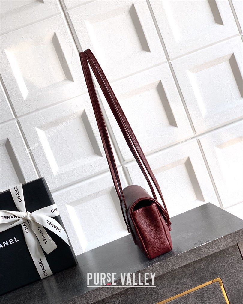 Chanel Grained Shiny Calfskin Leather Clutch with Leather Strap Burgundy 2026 AP5068 (yezi-260204083)