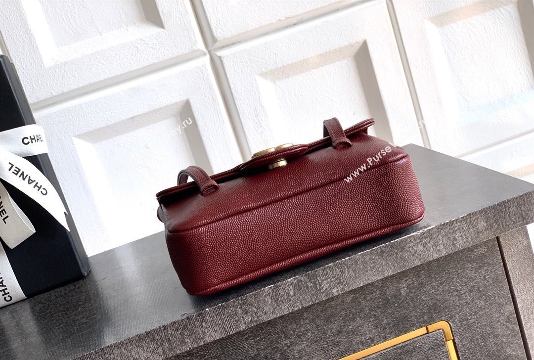Chanel Grained Shiny Calfskin Leather Clutch with Leather Strap Burgundy 2026 AP5068 (yezi-260204083)