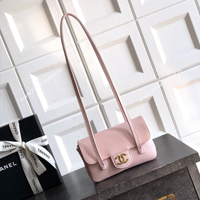 Chanel Grained Shiny Calfskin Leather Clutch with Leather Strap Sakura Pink 2026 AP5068 (yezi-260204085)