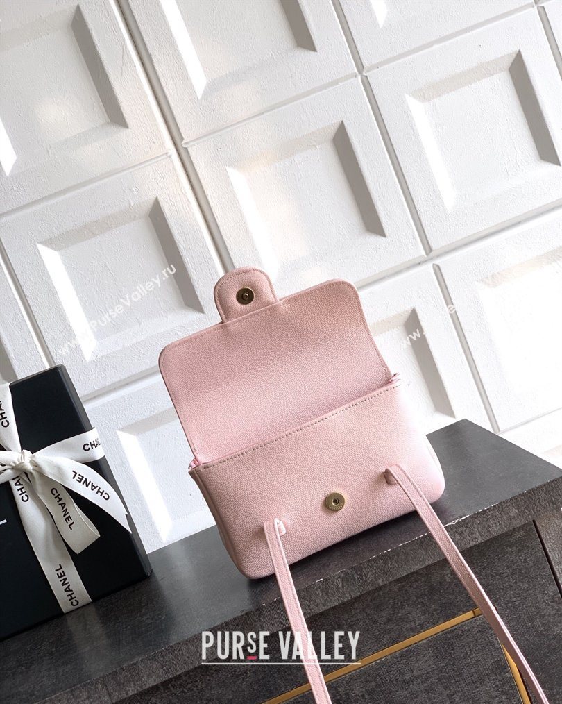 Chanel Grained Shiny Calfskin Leather Clutch with Leather Strap Sakura Pink 2026 AP5068 (yezi-260204085)