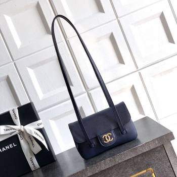Chanel Grained Shiny Calfskin Leather Clutch with Leather Strap Midnight Blue 2026 AP5068 (yezi-260204086)
