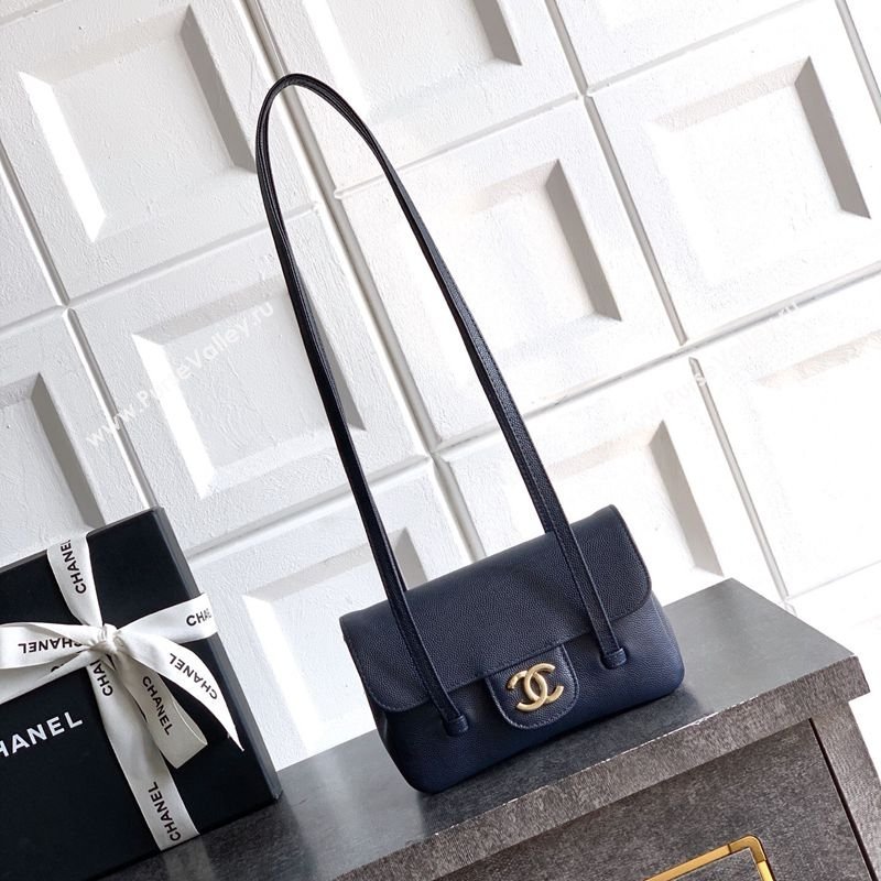Chanel Grained Shiny Calfskin Leather Clutch with Leather Strap Midnight Blue 2026 AP5068 (yezi-260204086)