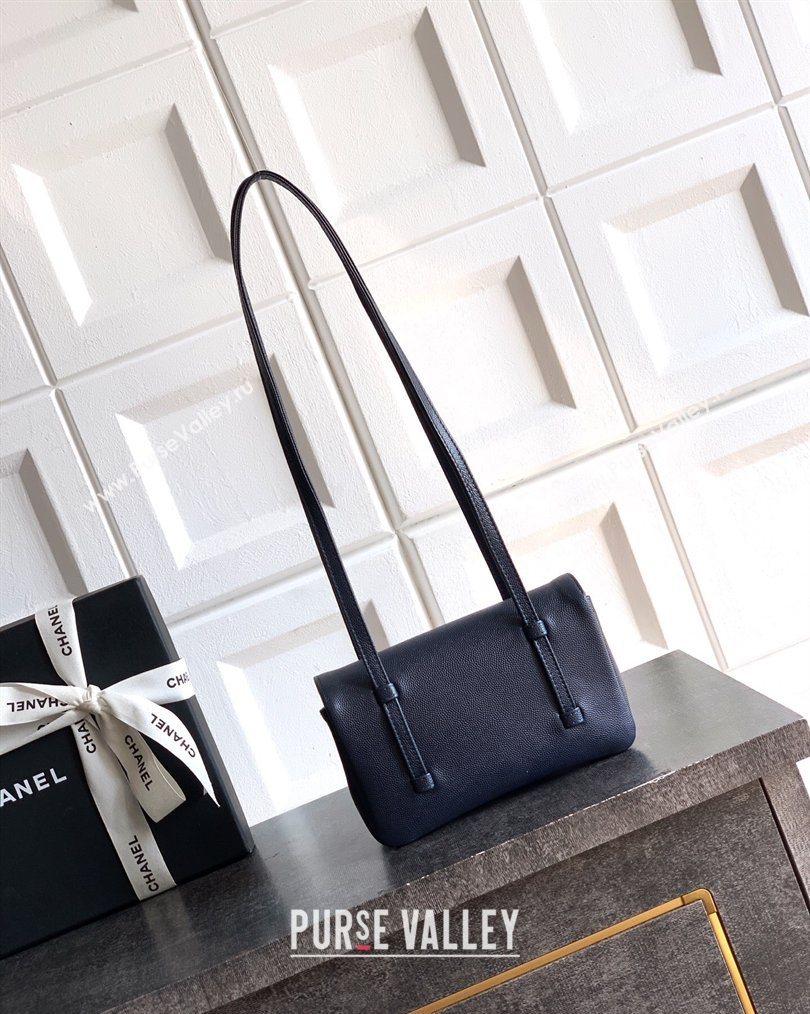 Chanel Grained Shiny Calfskin Leather Clutch with Leather Strap Midnight Blue 2026 AP5068 (yezi-260204086)