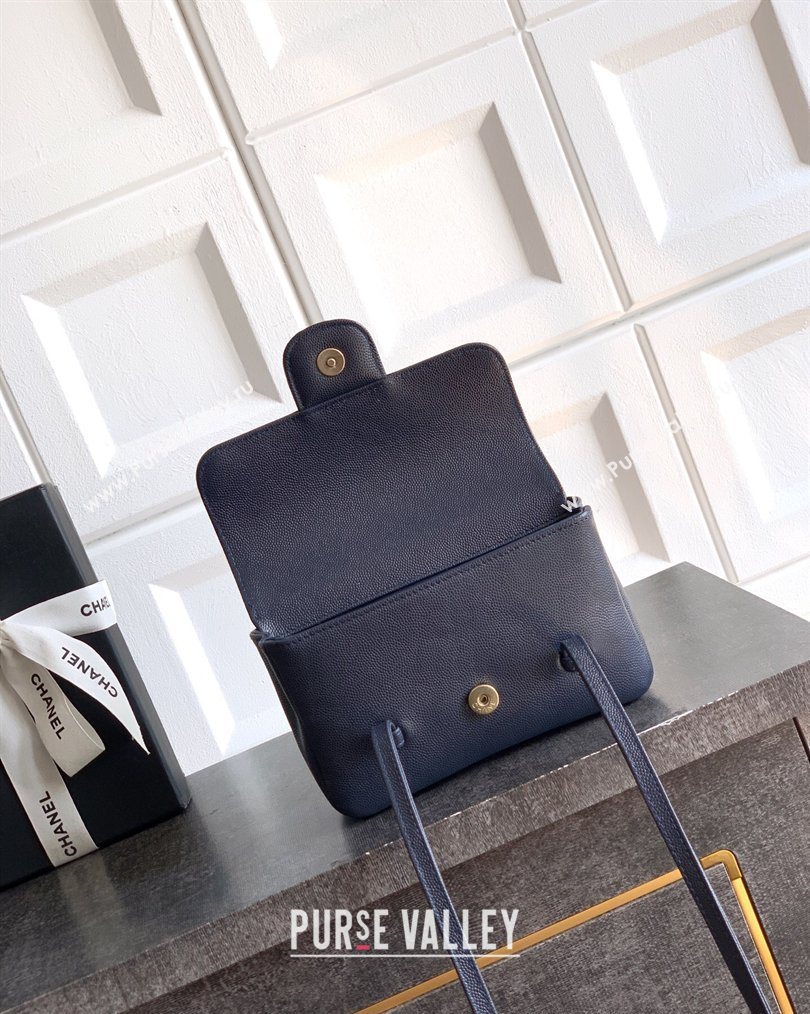 Chanel Grained Shiny Calfskin Leather Clutch with Leather Strap Midnight Blue 2026 AP5068 (yezi-260204086)