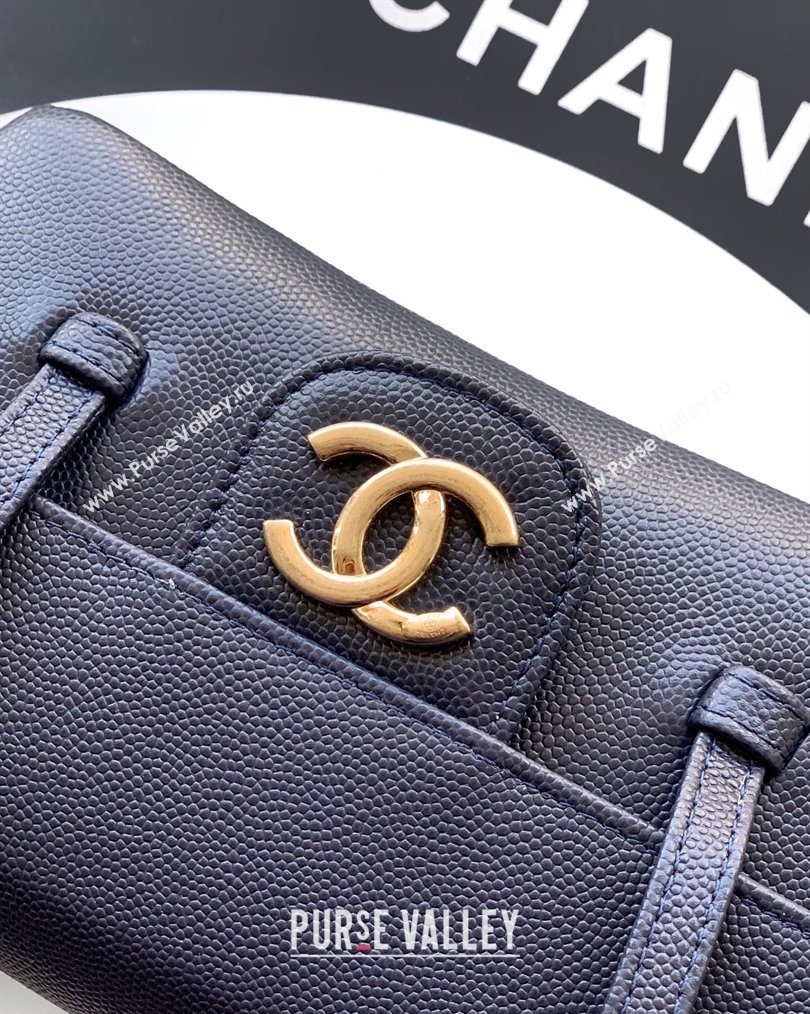 Chanel Grained Shiny Calfskin Leather Clutch with Leather Strap Midnight Blue 2026 AP5068 (yezi-260204086)