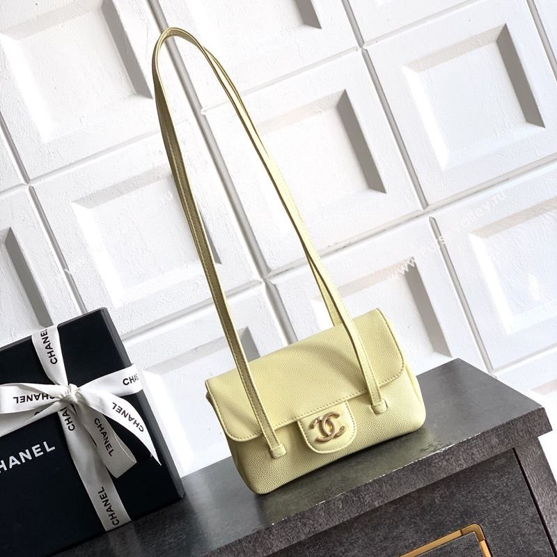 Chanel Grained Shiny Calfskin Leather Clutch with Leather Strap Chick Yellow 2026 AP5068 (yezi-260204087)