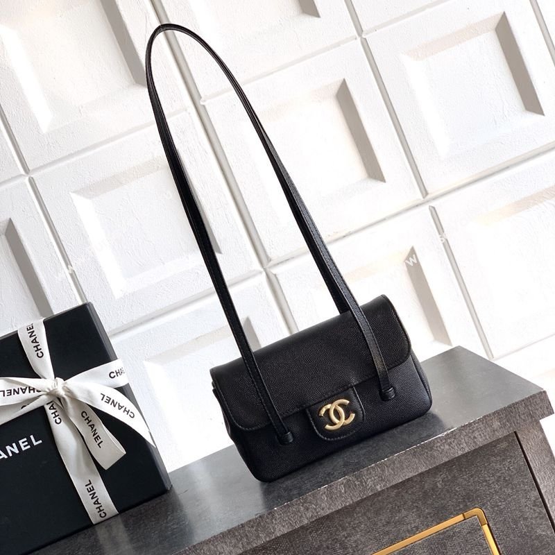 Chanel Grained Shiny Calfskin Leather Clutch with Leather Strap Black 2026 AP5068 (yezi-260204088)