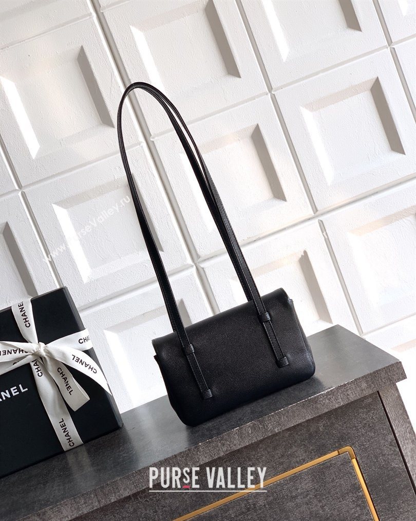 Chanel Grained Shiny Calfskin Leather Clutch with Leather Strap Black 2026 AP5068 (yezi-260204088)