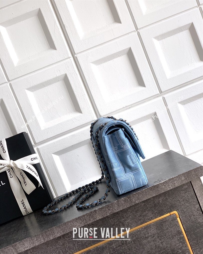 Chanel Embroidered Denim Medium Classic Flap Bag A01112 Light Blue 2026 0204 (yezi-260204049)