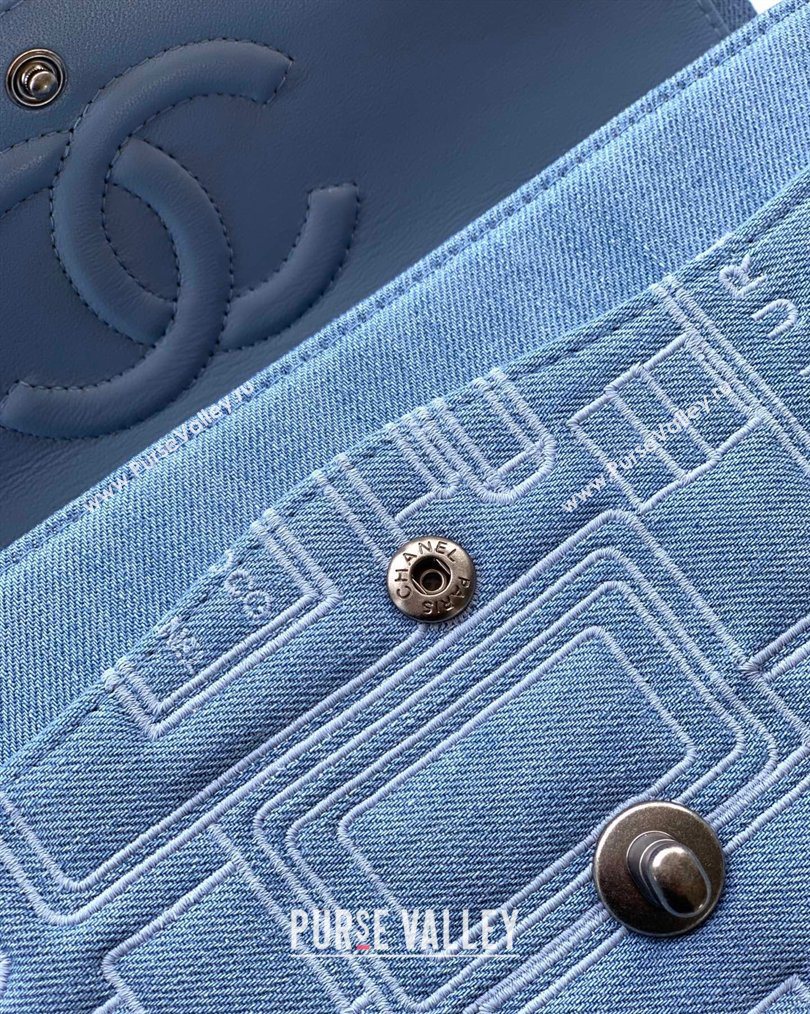 Chanel Embroidered Denim Medium Classic Flap Bag A01112 Light Blue 2026 0204 (yezi-260204049)