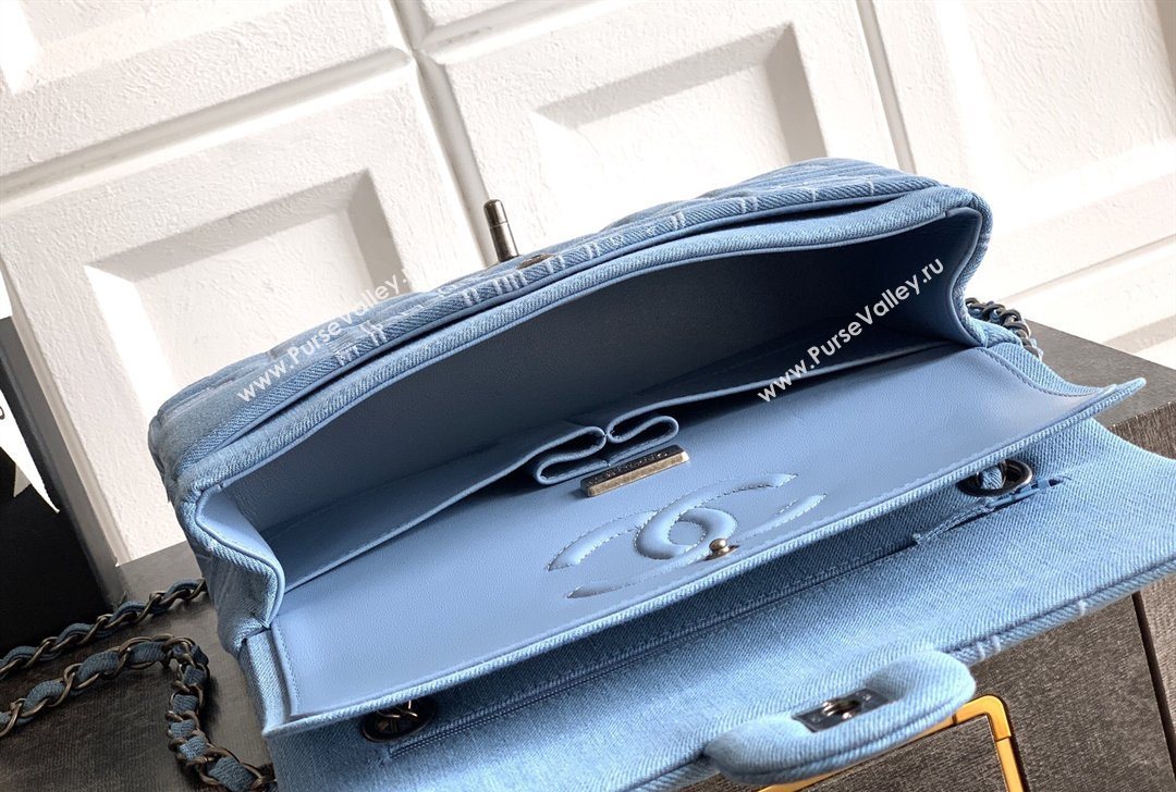 Chanel Embroidered Denim Medium Classic Flap Bag A01112 Light Blue 2026 0204 (yezi-260204049)